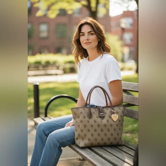 Classic & Vintage Dooney & Bourke Signature Collection Bag W/Bling Heart Charm - Picture 3 of 16